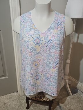 Cato Pastel Paisley V-Neck Sleeveless Camisole - Blue, Pink, Yellow